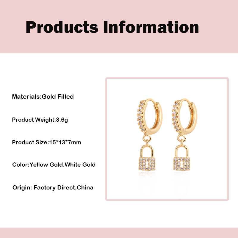 1 Pair Shiny Lock Copper Plating Inlay Zircon Drop Earrings display picture 4