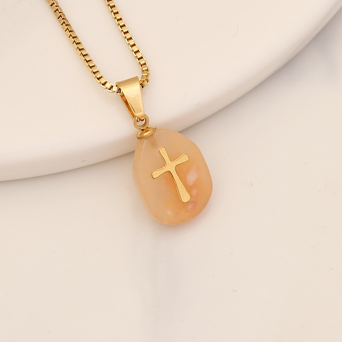 1 Piece Fashion Cross Stainless Steel Natural Stone Pendant Necklace display picture 12