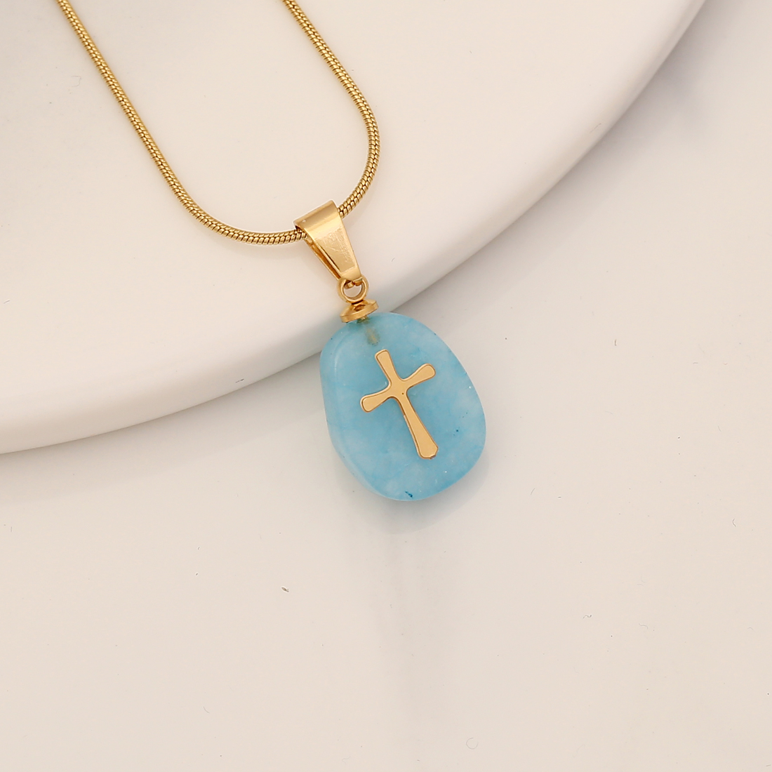 1 Piece Fashion Cross Stainless Steel Natural Stone Pendant Necklace display picture 11