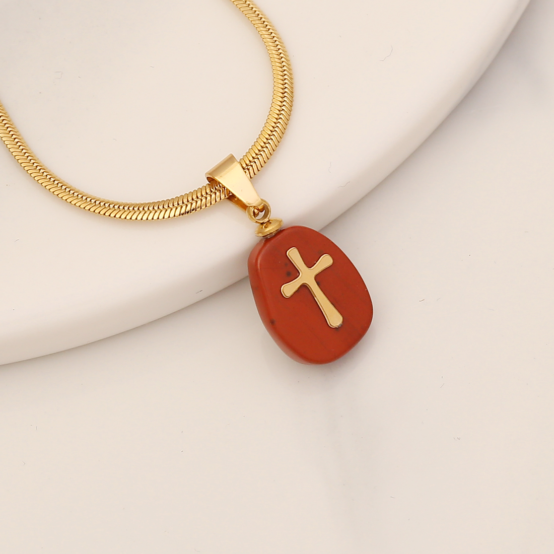 1 Piece Fashion Cross Stainless Steel Natural Stone Pendant Necklace display picture 8