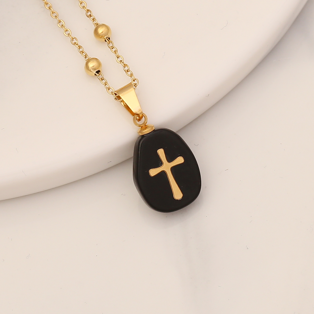 1 Piece Fashion Cross Stainless Steel Natural Stone Pendant Necklace display picture 6