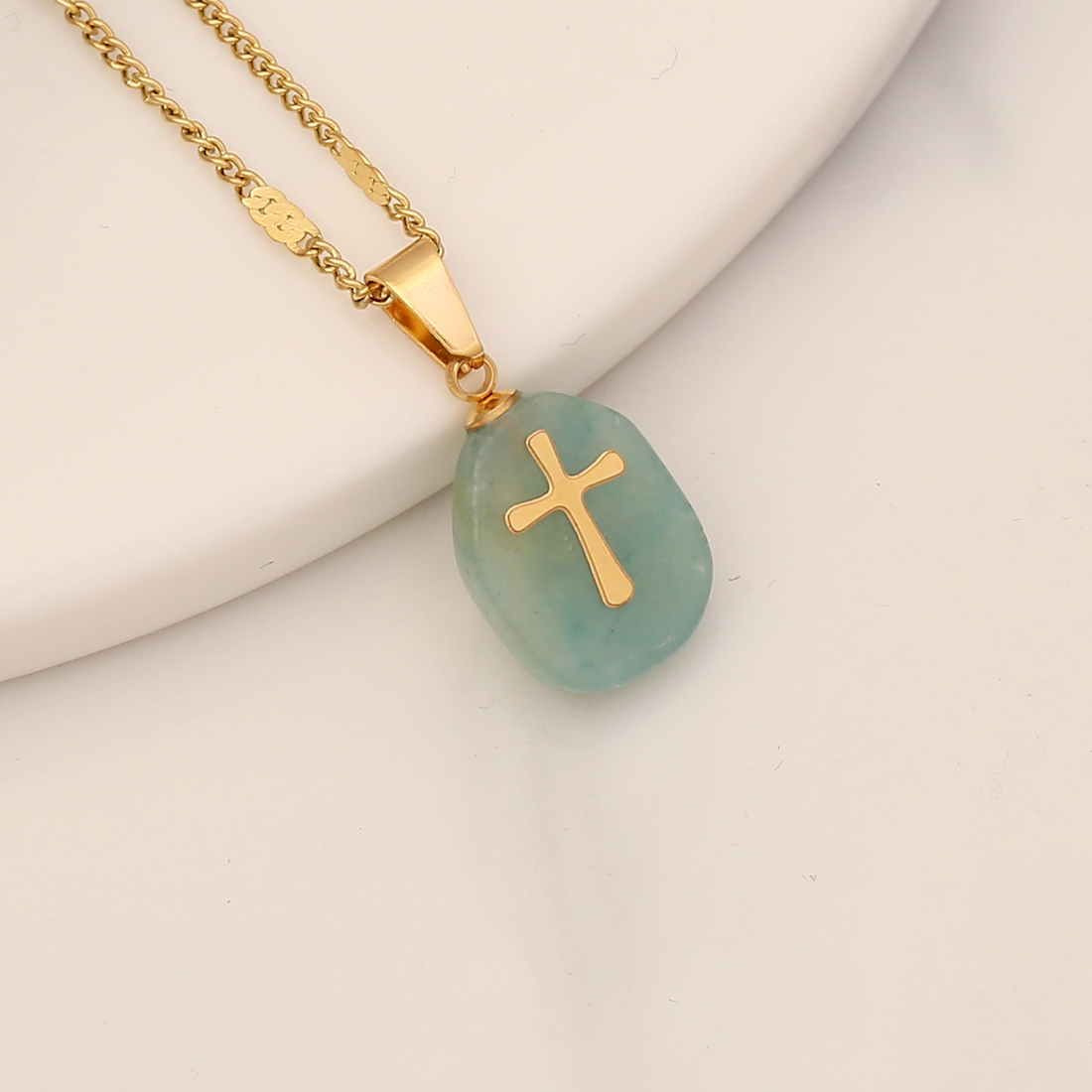 1 Piece Fashion Cross Stainless Steel Natural Stone Pendant Necklace display picture 2