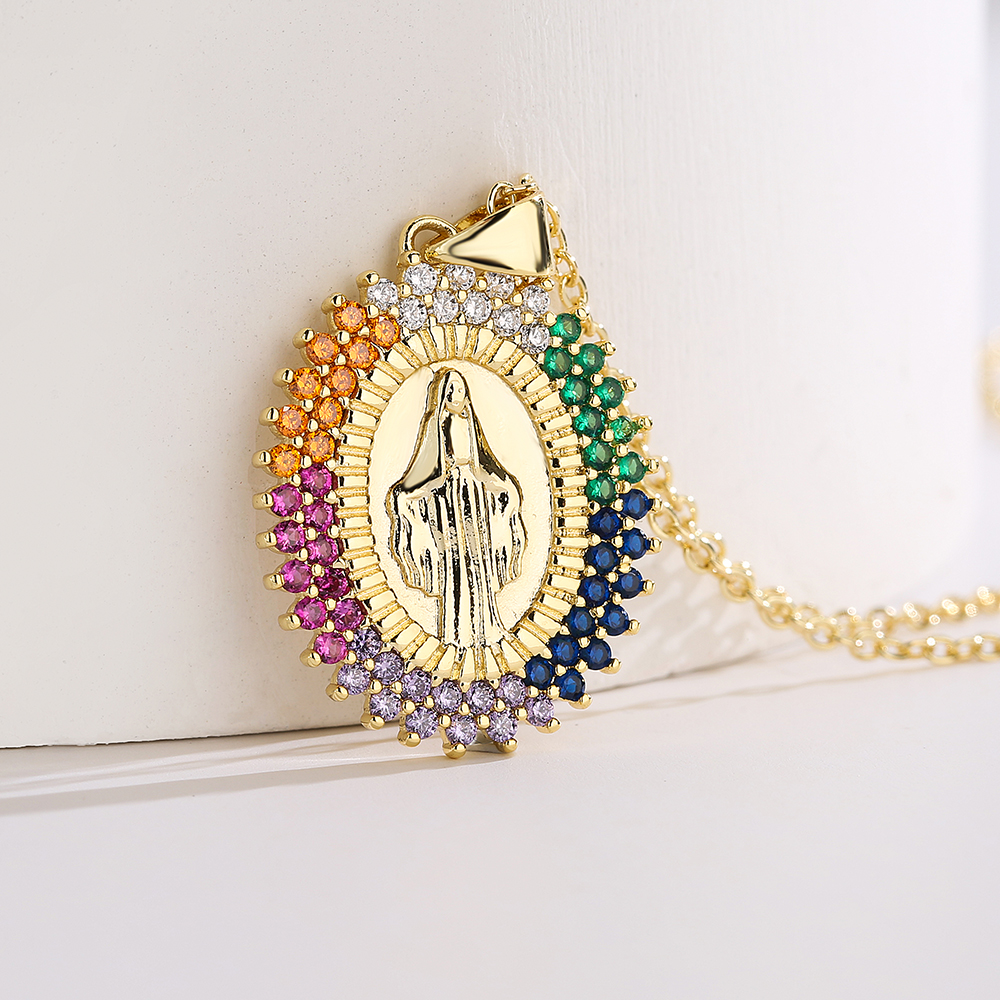 Fashion Virgin Mary Copper 18k Gold Plated Zircon Pendant Necklace In Bulk display picture 3