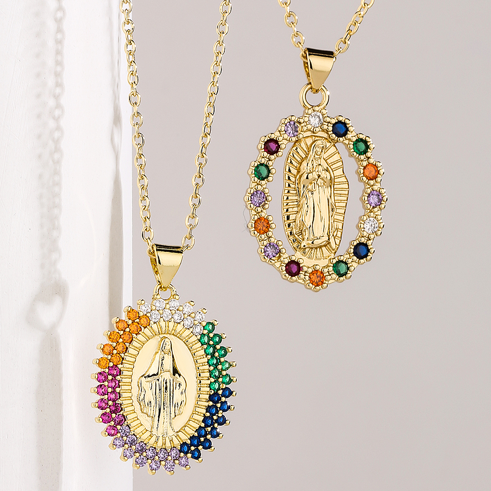 Fashion Virgin Mary Copper 18k Gold Plated Zircon Pendant Necklace In Bulk display picture 6