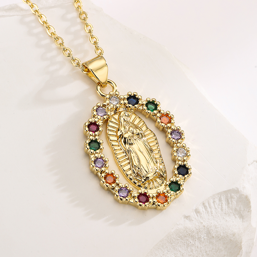 Fashion Virgin Mary Copper 18k Gold Plated Zircon Pendant Necklace In Bulk display picture 5