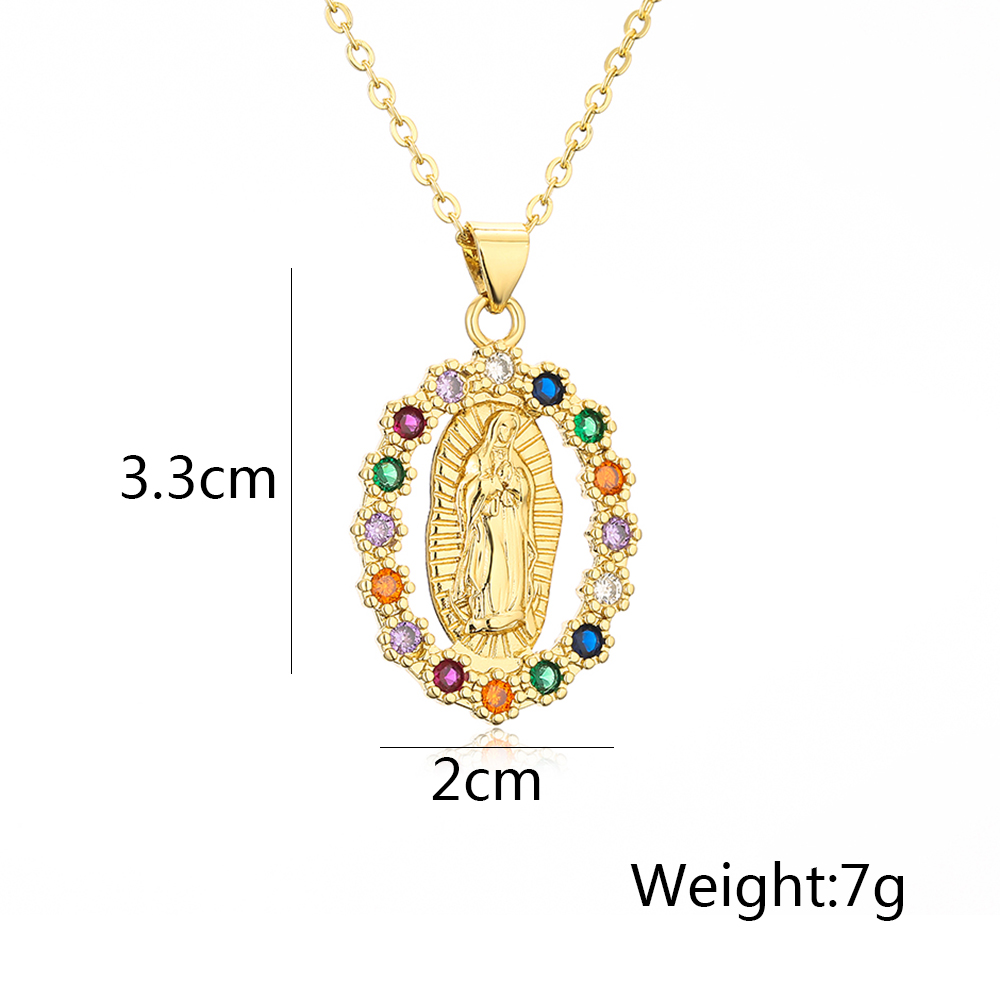 Fashion Virgin Mary Copper 18k Gold Plated Zircon Pendant Necklace In Bulk display picture 1