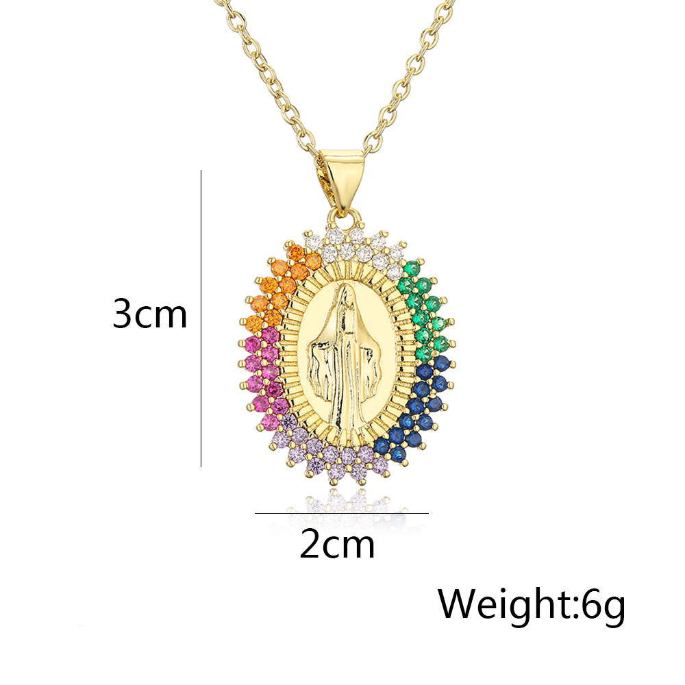Fashion Virgin Mary Copper 18k Gold Plated Zircon Pendant Necklace In Bulk display picture 2