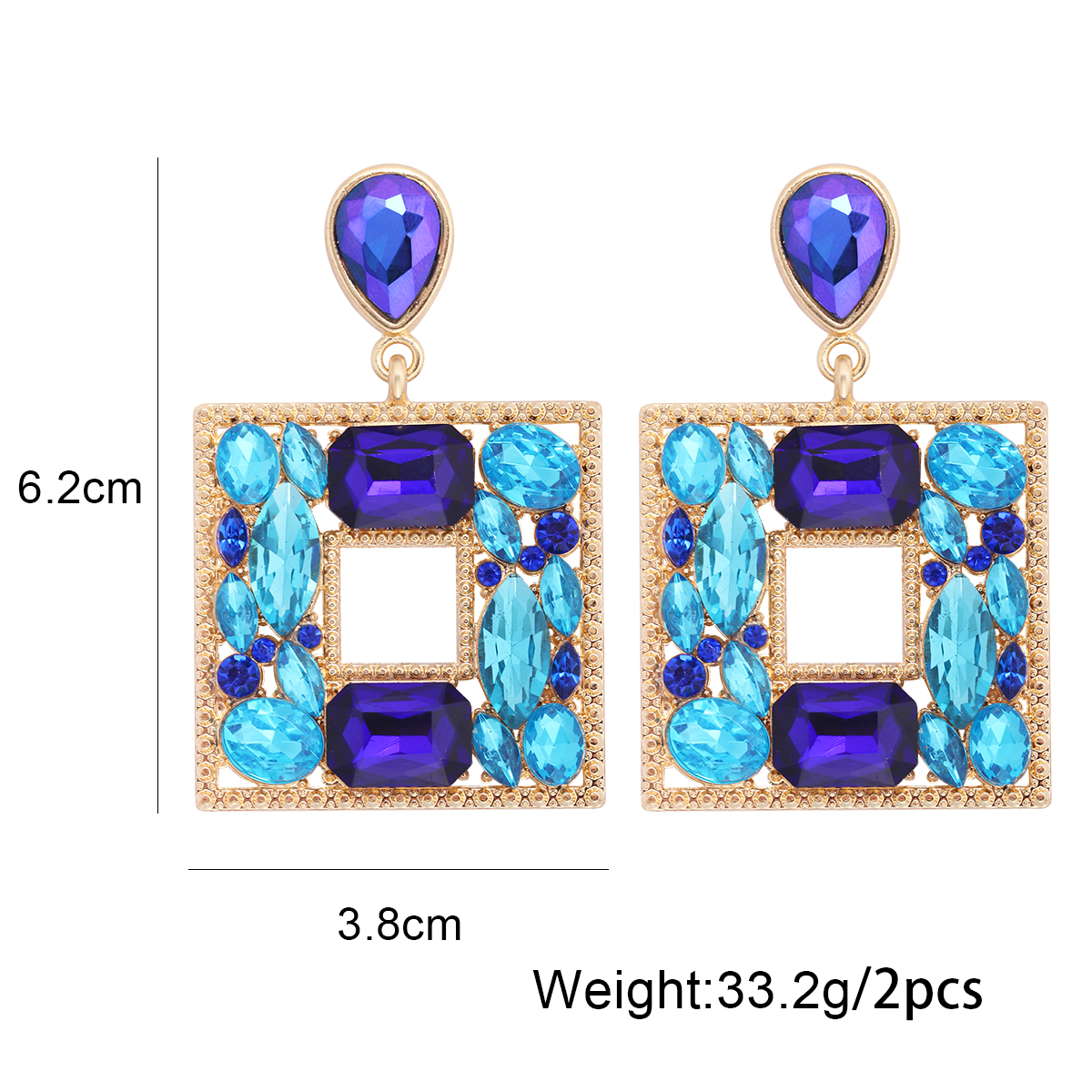 1 Pair Fashion Square Alloy Plating Inlay Glass Stone Women's Drop Earrings display picture 1