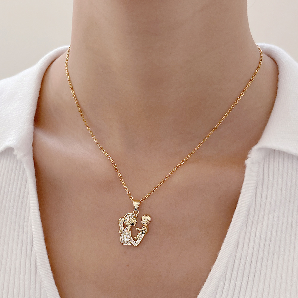 1 Piece Fashion Mama Heart Shape Alloy Plating Inlay Rhinestones 14k Gold Plated Mother's Day Pendant Necklace display picture 2
