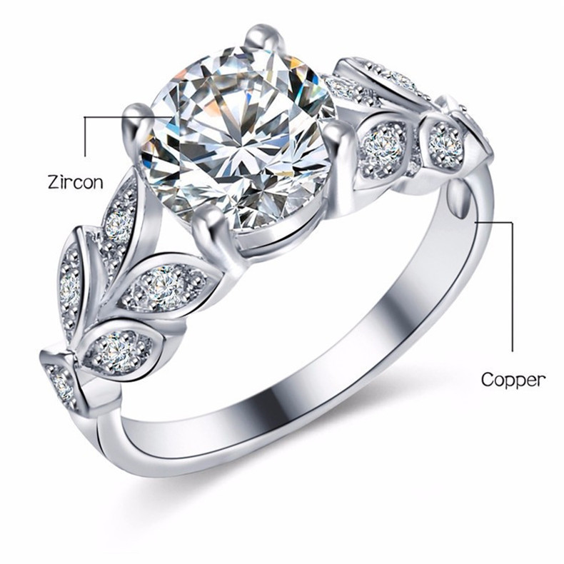 Fashion Leaf Copper Inlaid Zircon Rings display picture 7