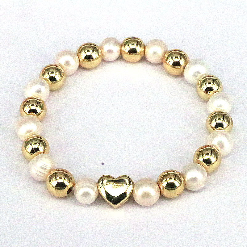 1 Piece Retro Geometric Heart Shape Freshwater Pearl Shell Copper Bracelets display picture 4