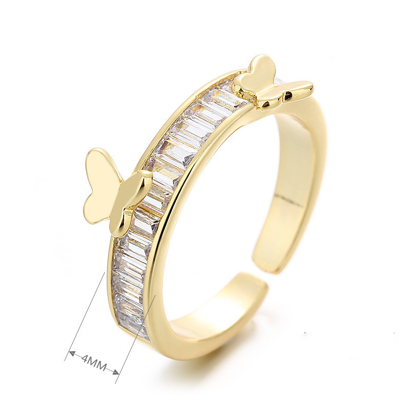 Retro Butterfly Copper Inlaid Zircon Open Ring display picture 5