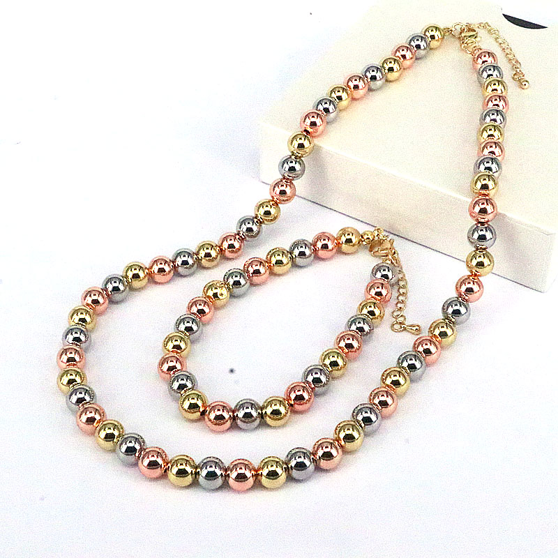 Mode Runden Kupfer Perlen Überzug Vergoldet Frau Armbänder Halskette display picture 2