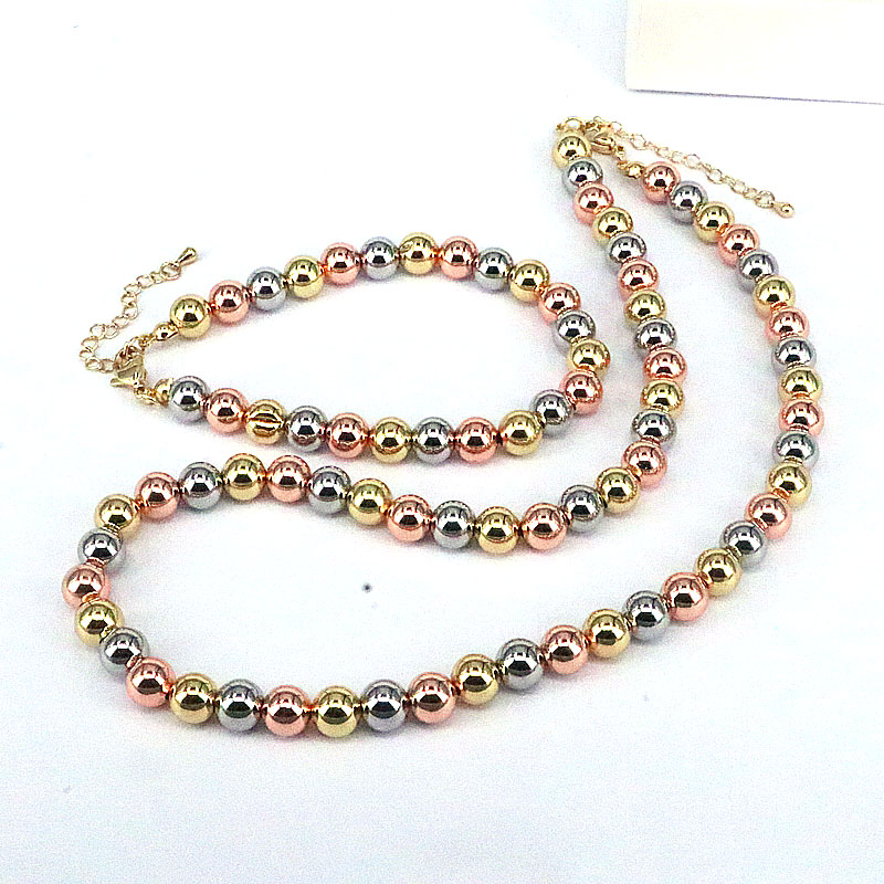 Fashion Round Copper Beaded Plating Gold Plated Women's Bracelets Necklace display picture 3