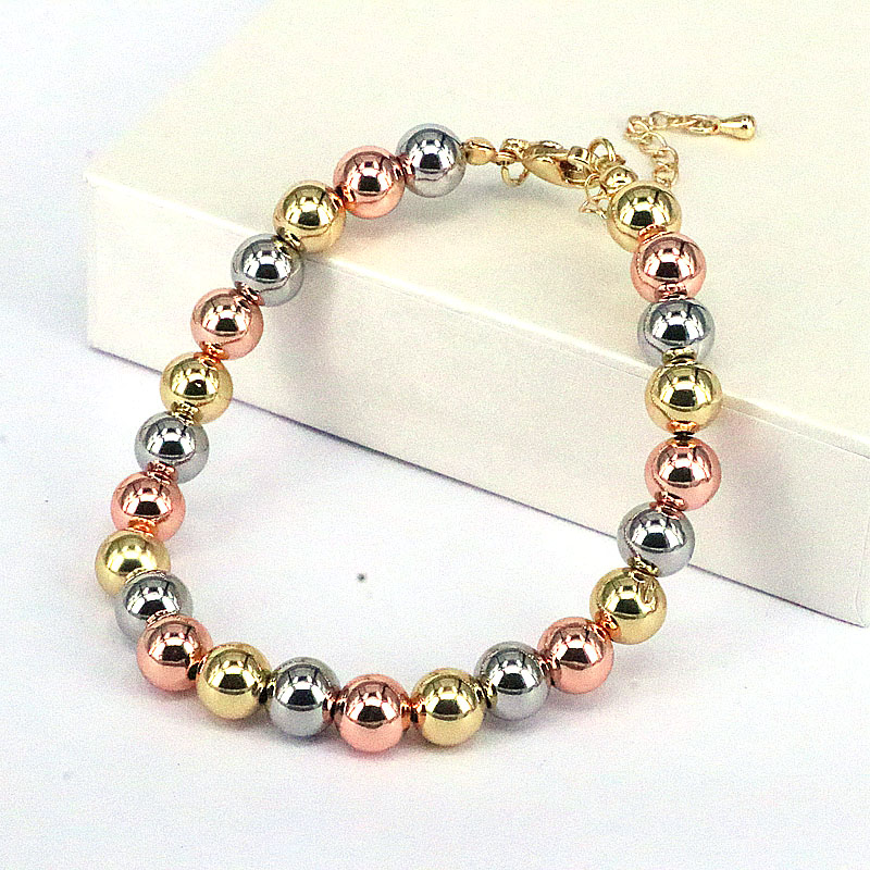 Mode Runden Kupfer Perlen Überzug Vergoldet Frau Armbänder Halskette display picture 4