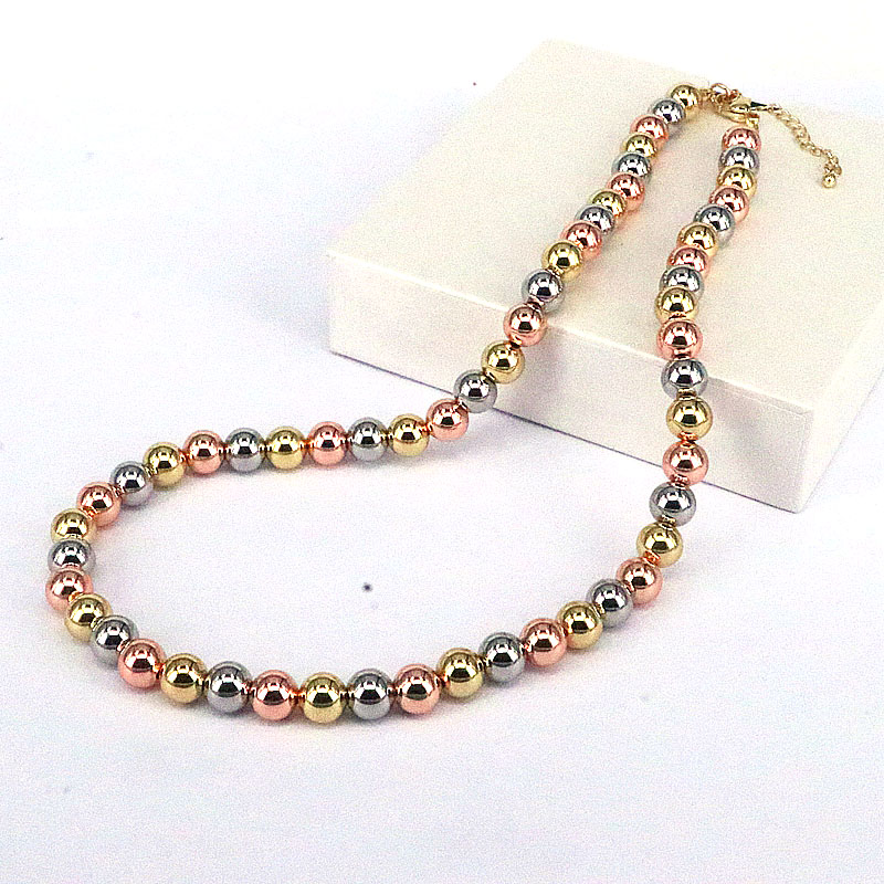 Mode Runden Kupfer Perlen Überzug Vergoldet Frau Armbänder Halskette display picture 5
