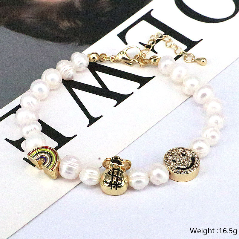 1 Pièce Mignon Arc-en-ciel Smiley Champignon Le Cuivre Émail Bracelets display picture 3