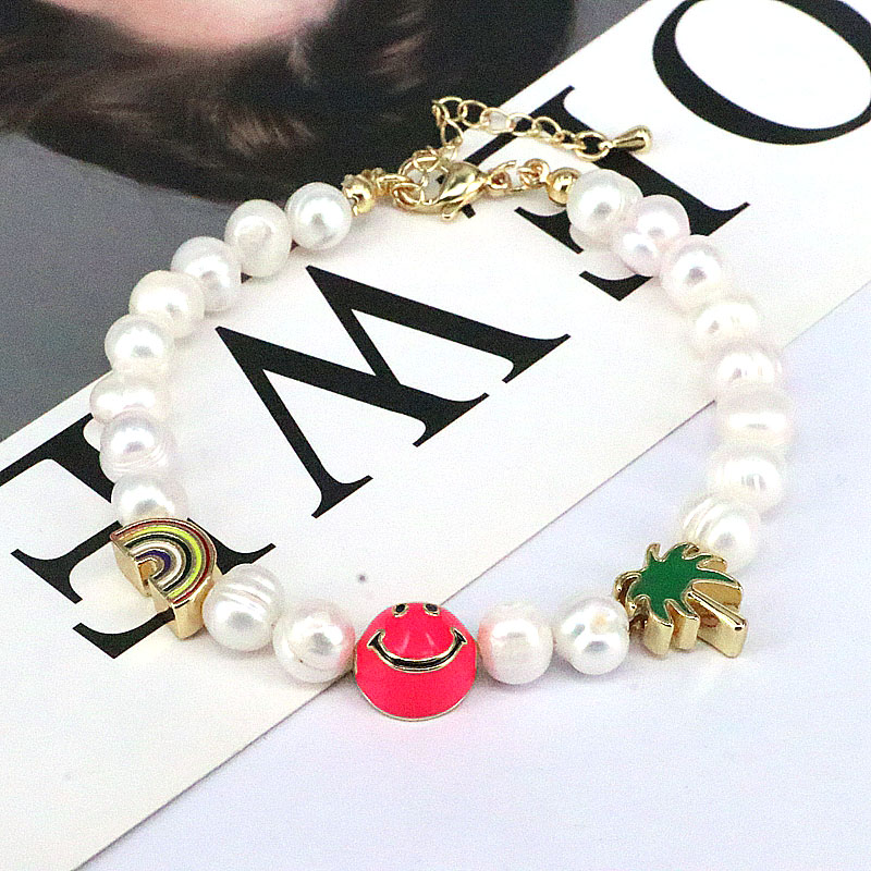 1 Pièce Mignon Arc-en-ciel Smiley Champignon Le Cuivre Émail Bracelets display picture 5