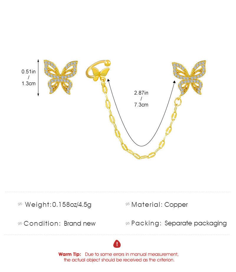 1 Paar Ins-stil Feenhafter Stil Schmetterling Kupfer Inlay Künstlicher Diamant Ohrclips display picture 1
