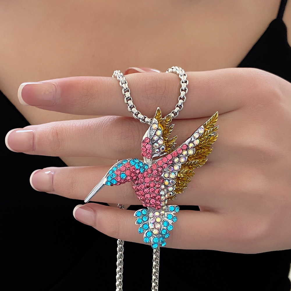 1 Pieza Estilo Nórdico Pájaro Aleación Embutido Diamante Artificial Chapado En Oro De 14 Quilates. Mujeres Collar Colgante display picture 3