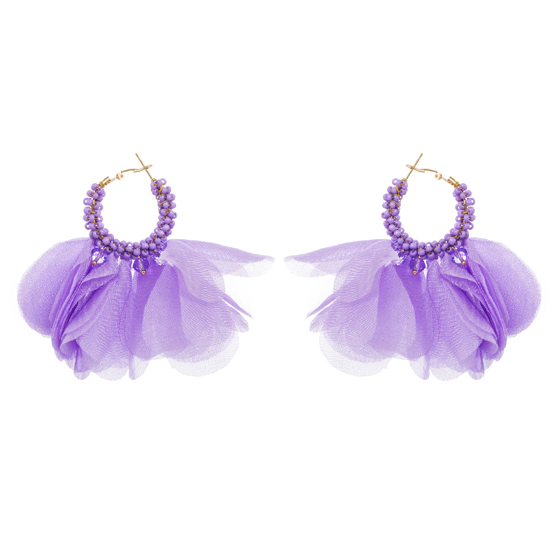 1 Pair Ethnic Style Flower Chiffon Pleated Inlay Beads Women's Earrings display picture 7