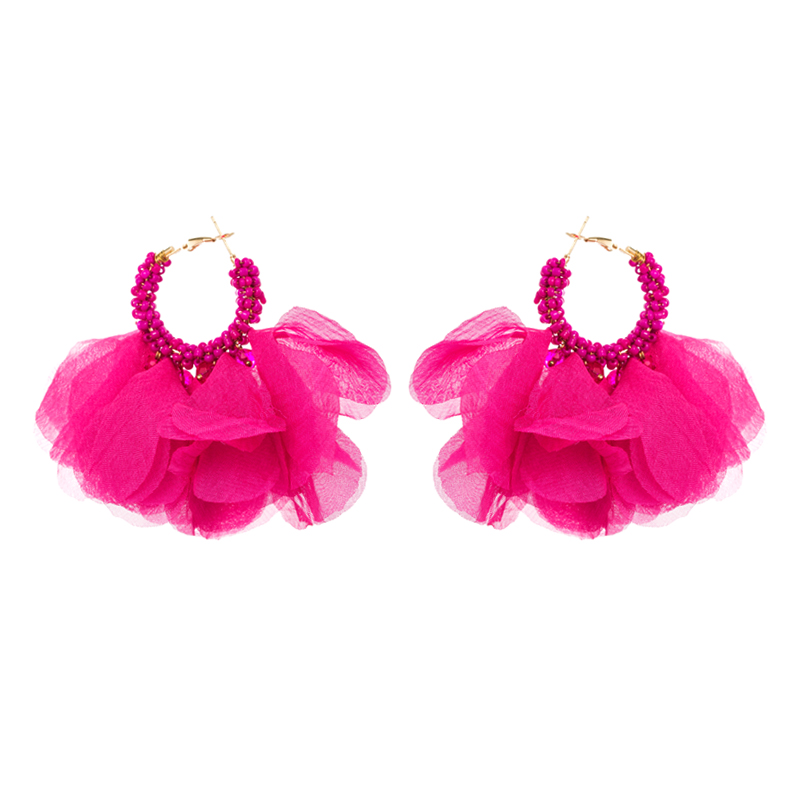 1 Pair Ethnic Style Flower Chiffon Pleated Inlay Beads Women's Earrings display picture 6