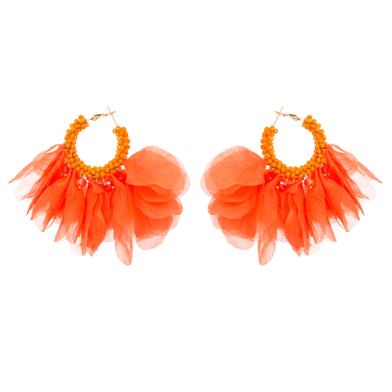 1 Pair Ethnic Style Flower Chiffon Pleated Inlay Beads Women's Earrings display picture 8