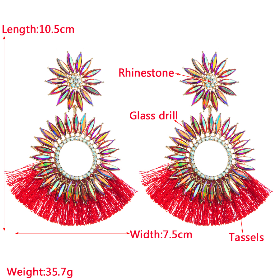 1 Pair Ethnic Style Round Alloy Tassel Rhinestones Glass Women's Chandelier Earrings display picture 1