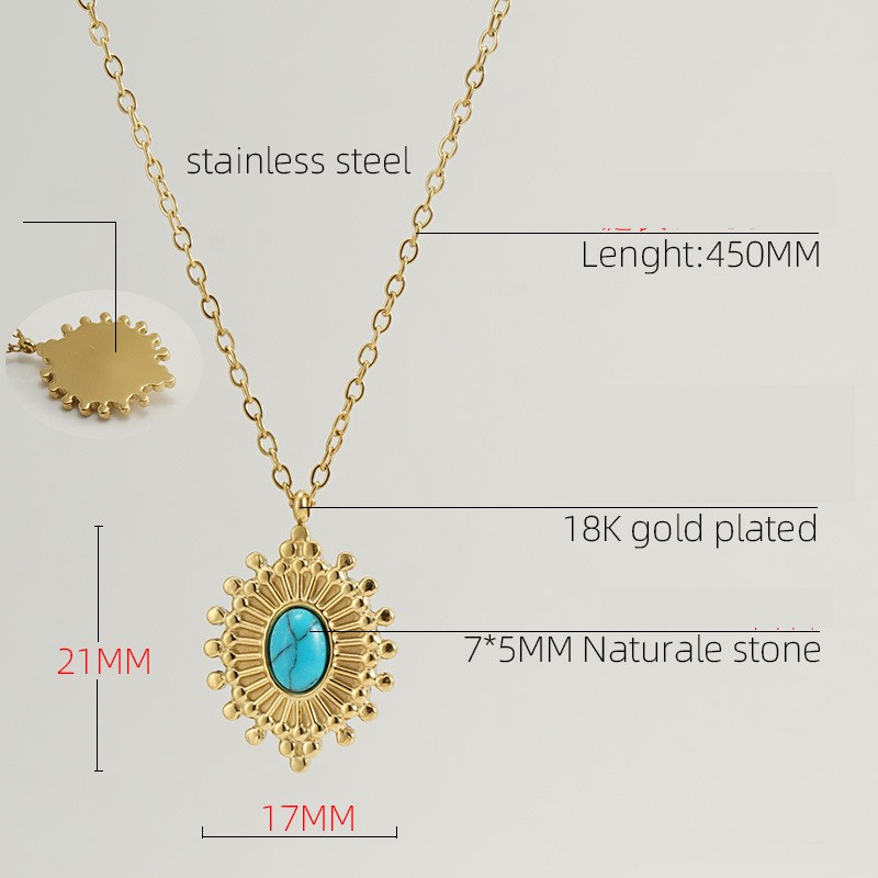 1 Piece Simple Style Oval Stainless Steel Titanium Steel Plating Inlay Turquoise Pendant Necklace display picture 5