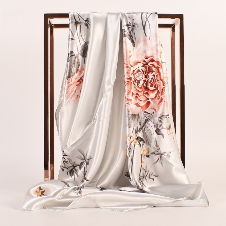 Frau Elegant Einfacher Stil Blume Polyester Drucken Seide Schals display picture 4