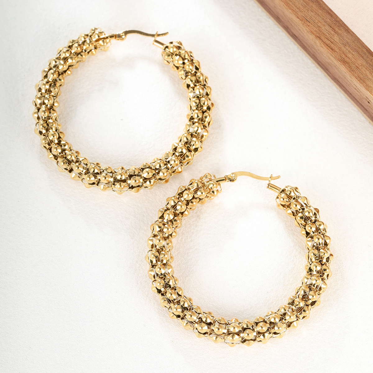 1 Pair Exaggerated Fashion Triangle Round Plating Stainless Steel 18k Gold Plated Hoop Earrings display picture 7
