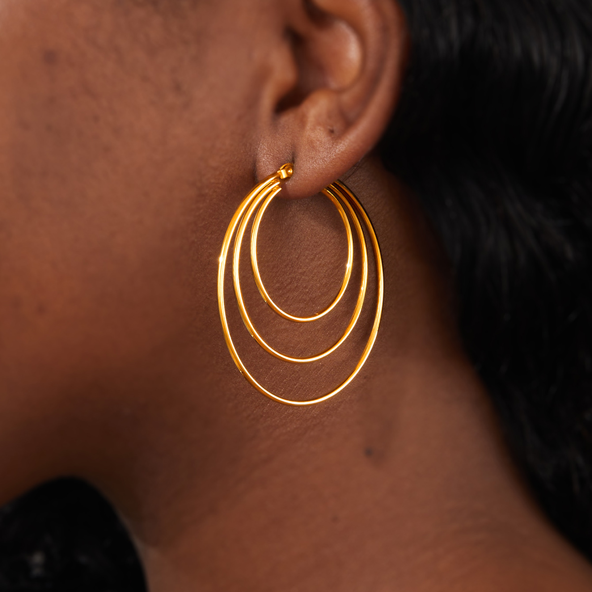 1 Pair Exaggerated Fashion Triangle Round Plating Stainless Steel 18k Gold Plated Hoop Earrings display picture 8