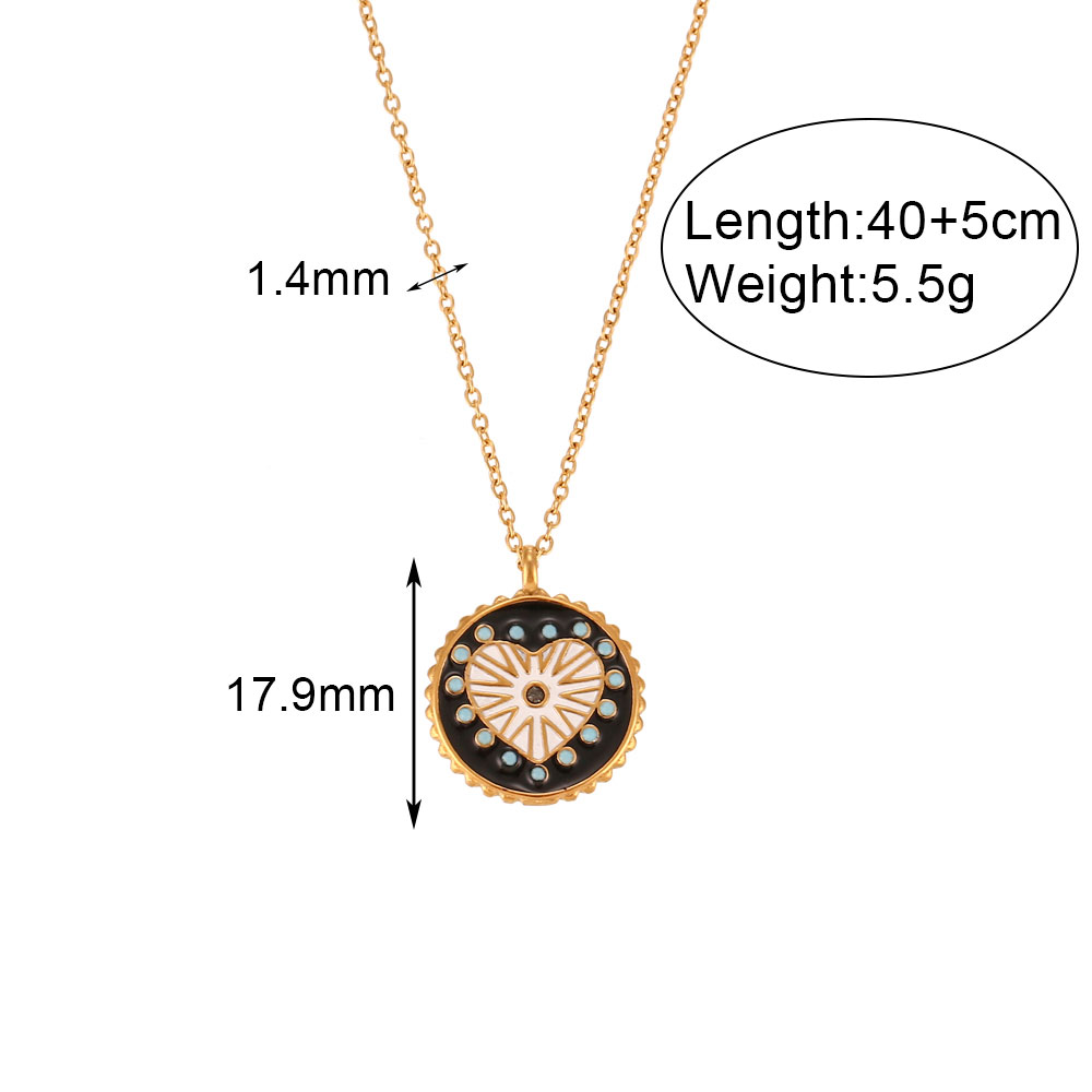 Fashion Heart Shape Stainless Steel Enamel Rhinestones Pendant Necklace display picture 2