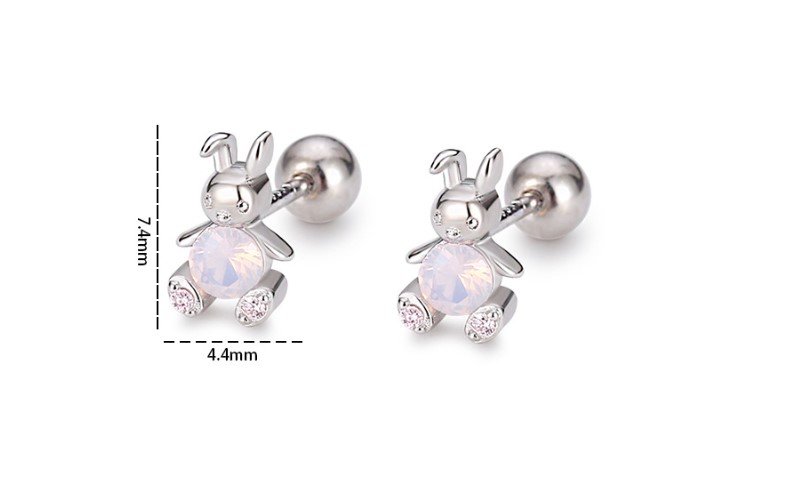 1 Paire Mignon Lapin Argent Sterling Incruster Strass Boucles D'oreilles display picture 6