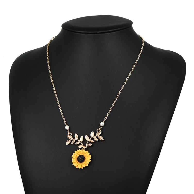 1 Piece Pastoral Sunflower Alloy Plating Artificial Pearls Women's Necklace display picture 2