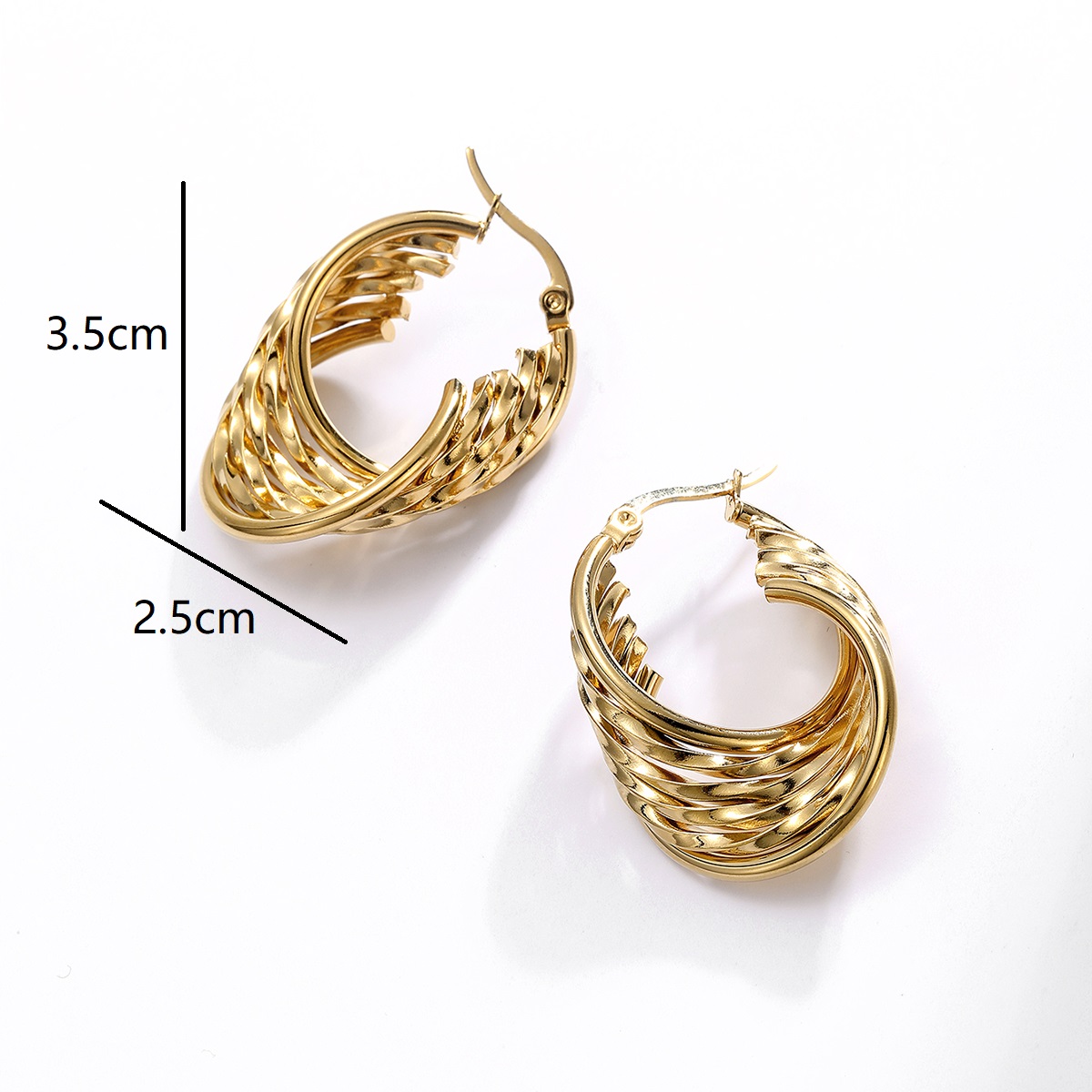 1 Pair Fashion U Shape Asymmetrical Plating Frill Stainless Steel 18k Gold Plated Hoop Earrings display picture 1