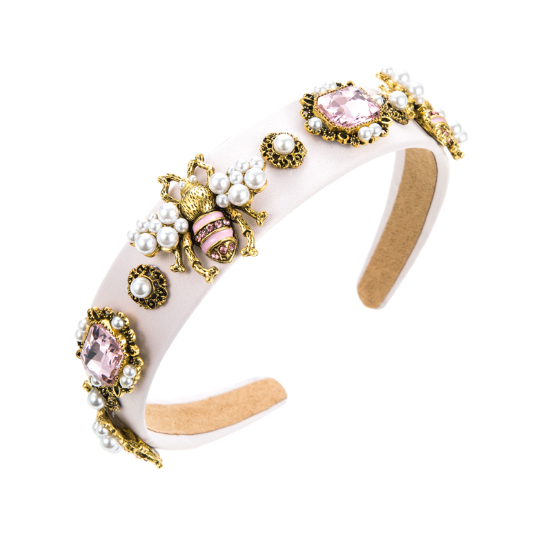 Luxurious Bee Cloth Inlay Artificial Pearls Rhinestones Glass Hair Band 1 Piece display picture 6