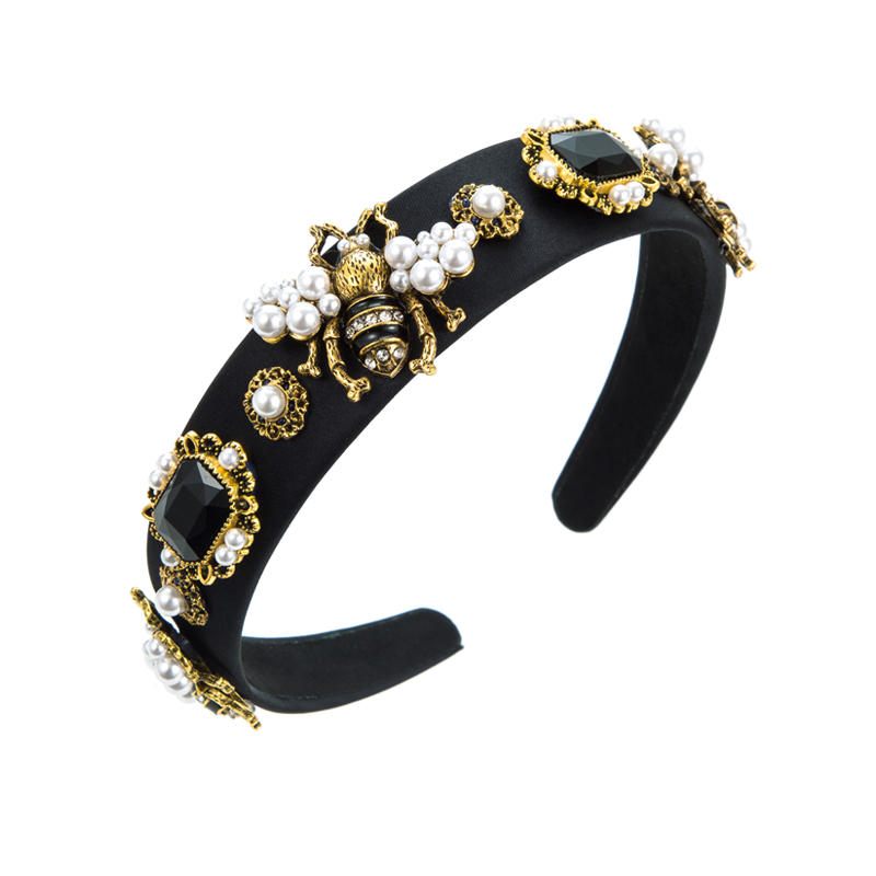 Luxurious Bee Cloth Inlay Artificial Pearls Rhinestones Glass Hair Band 1 Piece display picture 5