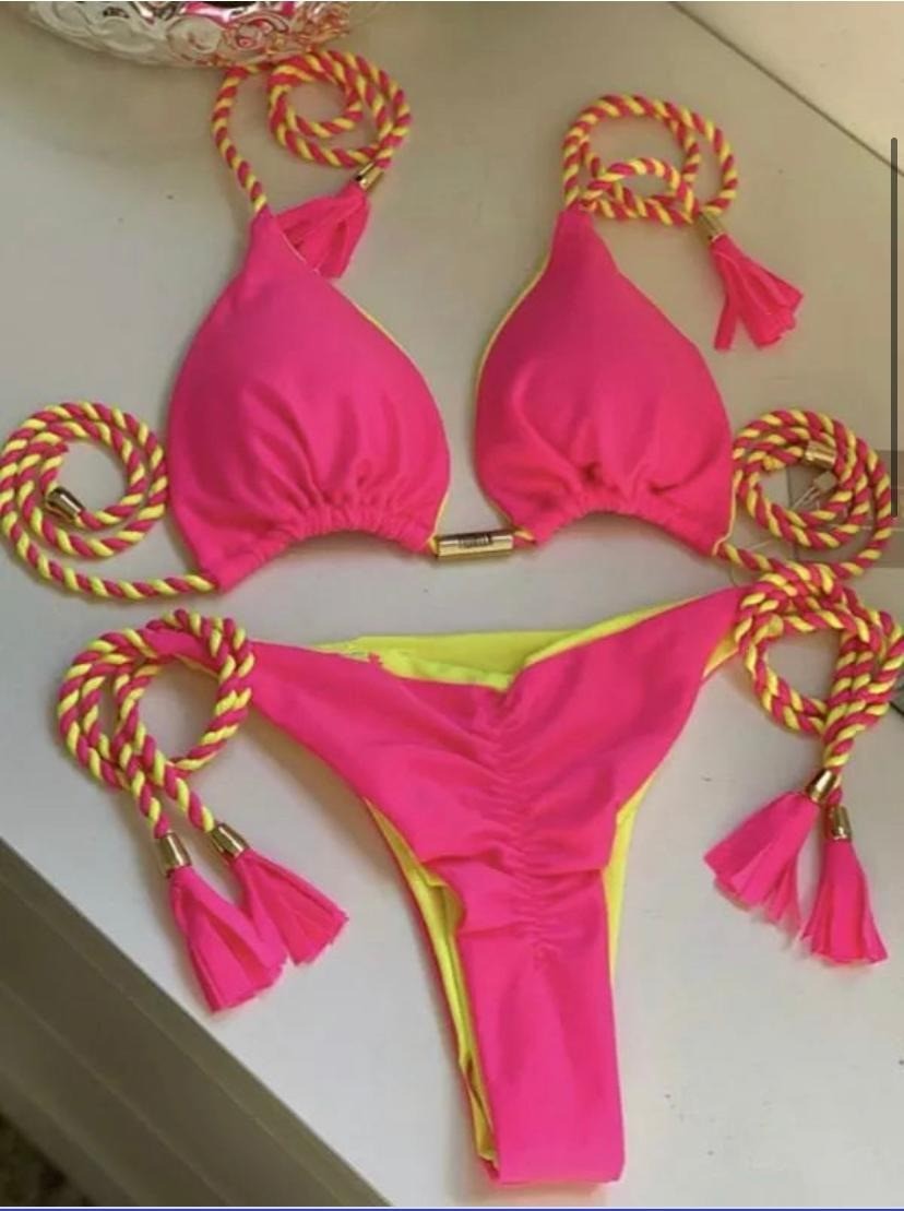 Mujeres Patrón De Contraste De Color A Juego Juego De 2 Piezas Bikinis Traje De Baño display picture 1