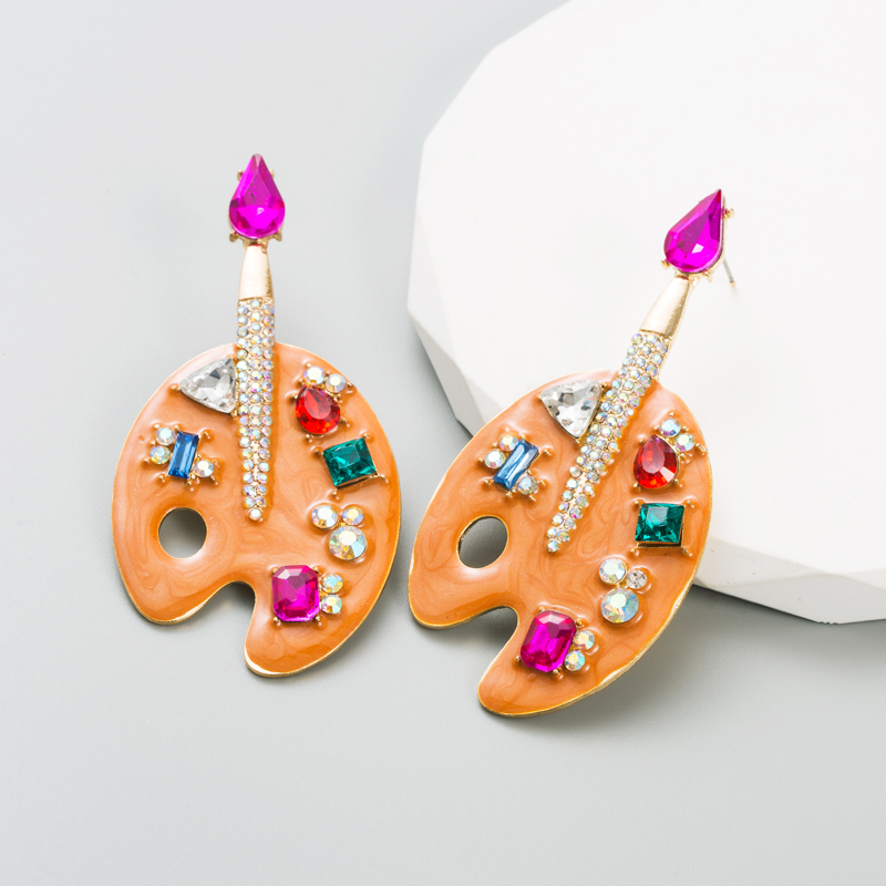 1 Pair Fashion Geometric Alloy Enamel Rhinestones Glass Gold Plated Women's Drop Earrings display picture 3