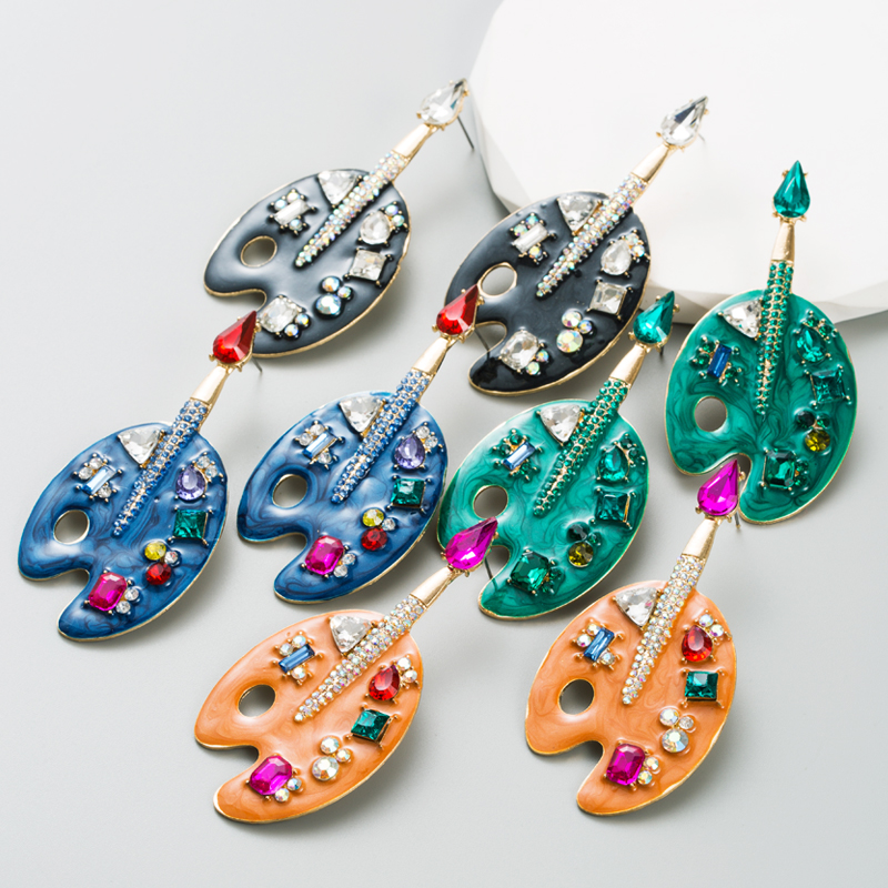 1 Pair Fashion Geometric Alloy Enamel Rhinestones Glass Gold Plated Women's Drop Earrings display picture 2