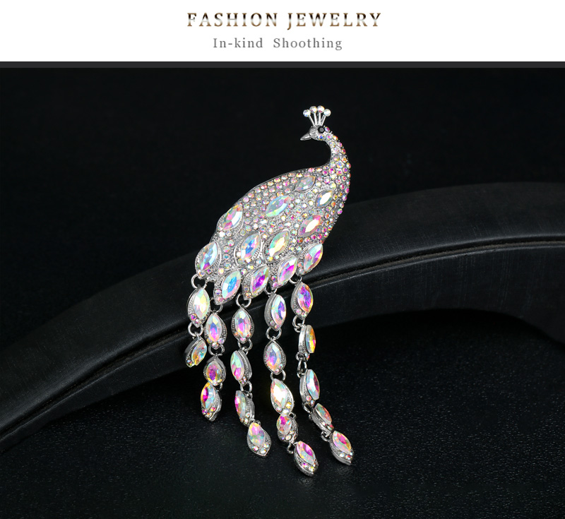 Sweet Peacock Alloy Inlay Rhinestones Women's Brooches display picture 5
