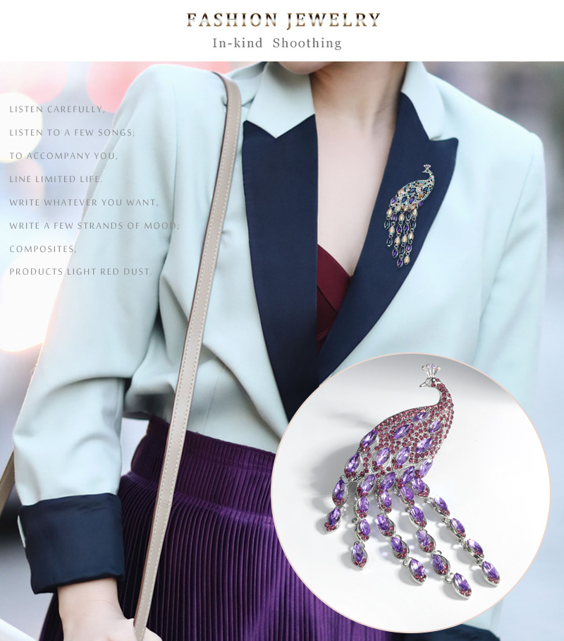 Sweet Peacock Alloy Inlay Rhinestones Women's Brooches display picture 7
