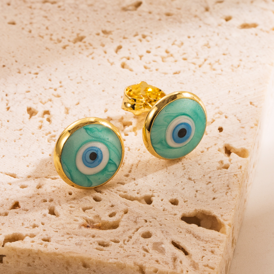 1 Pair Fashion Devil's Eye Enamel Copper 18k Gold Plated Ear Studs display picture 6