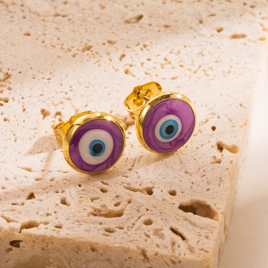 1 Pair Fashion Devil's Eye Enamel Copper 18k Gold Plated Ear Studs display picture 8
