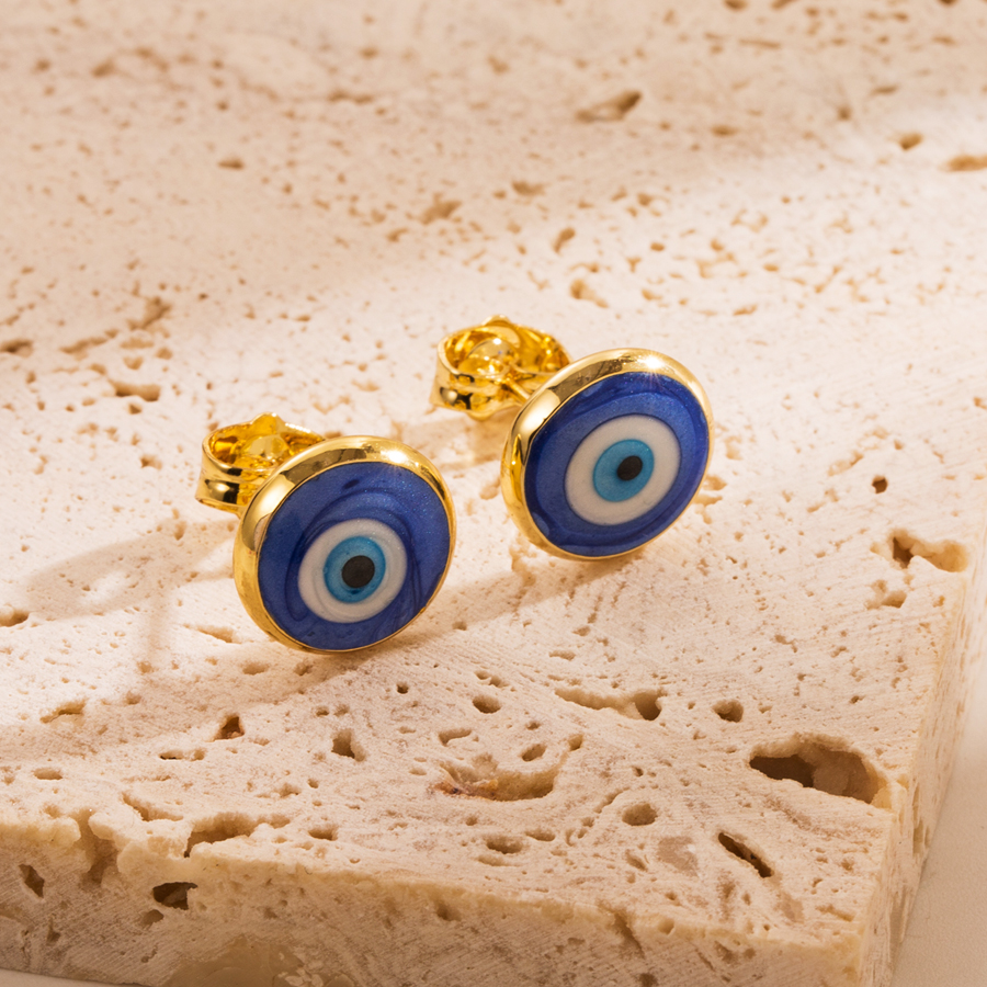 1 Pair Fashion Devil's Eye Enamel Copper 18k Gold Plated Ear Studs display picture 2