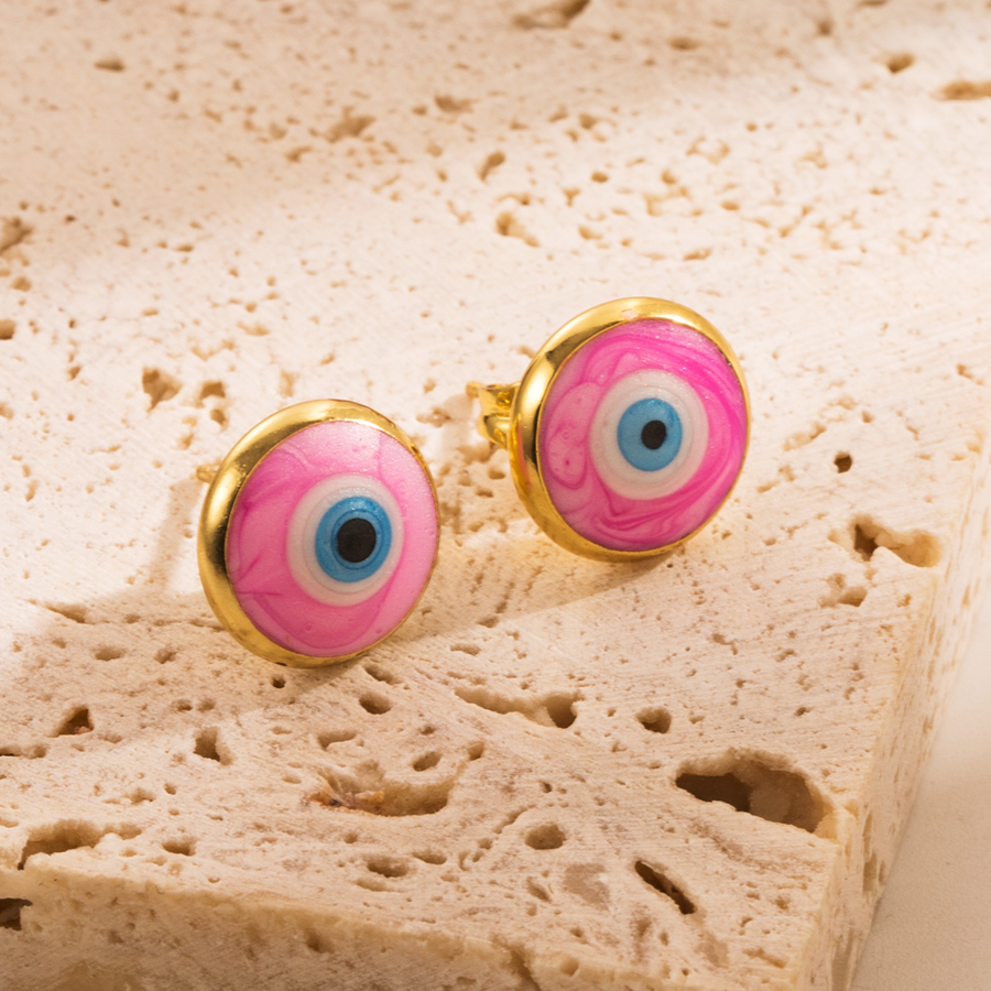1 Pair Fashion Devil's Eye Enamel Copper 18k Gold Plated Ear Studs display picture 3