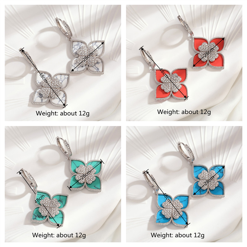 Wholesale Jewelry 1 Pair Fashion Flower Metal Zircon White Gold Plated Dangling Earrings display picture 6