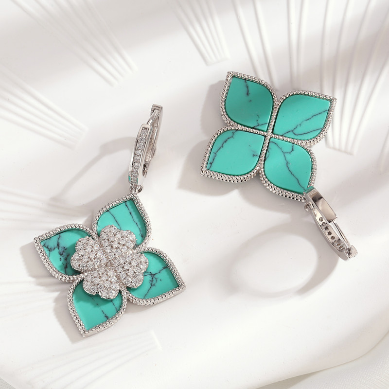 Wholesale Jewelry 1 Pair Fashion Flower Metal Zircon White Gold Plated Dangling Earrings display picture 5