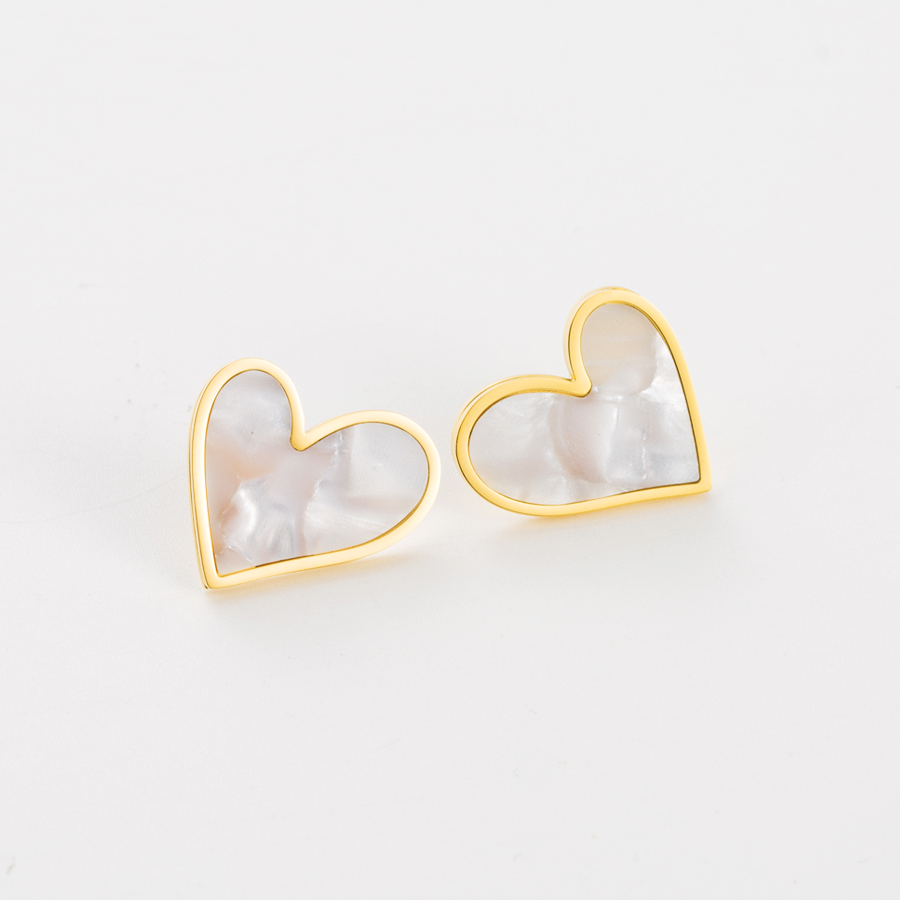 1 Pair Retro Heart Shape Stainless Steel Inlay Shell Ear Studs display picture 3